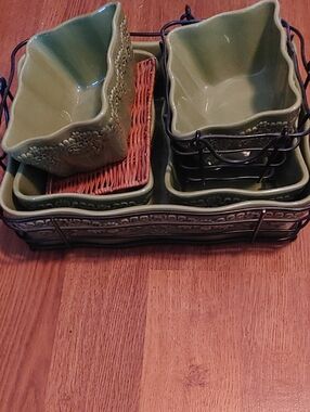 Temp-tations By Tara Olive Green Serving Pan Set with Wire Baskets